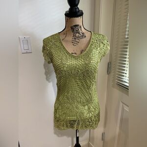 M. Nicole Evening Size M Crochet light green lined gorgeous top